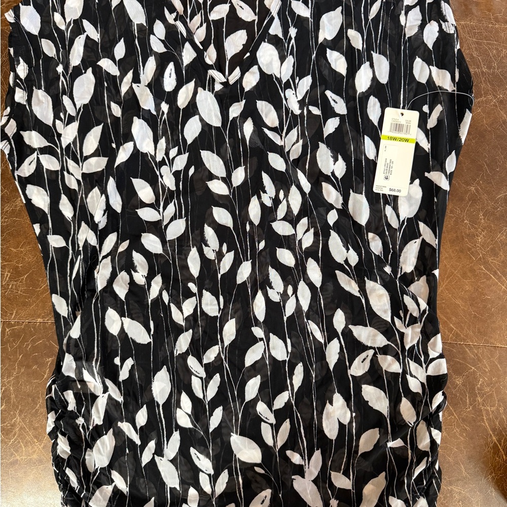 Anne Cole Black and White Leaf-Print Mesh Swim Coverup
